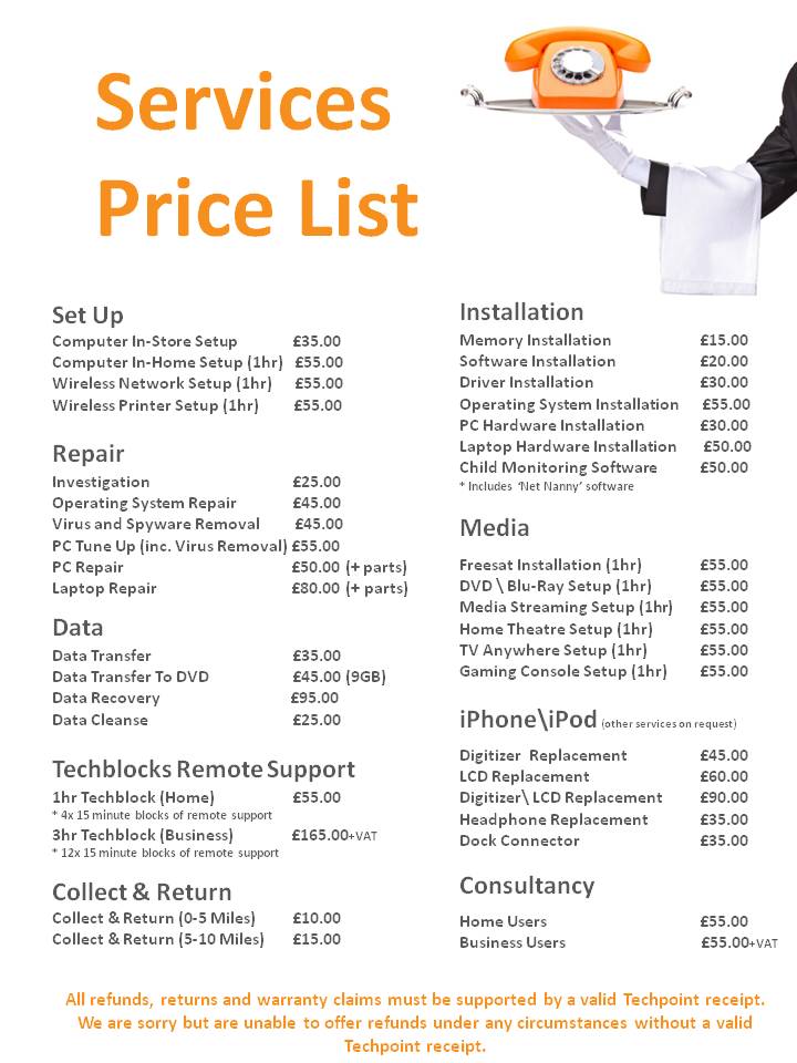 services price list services price list